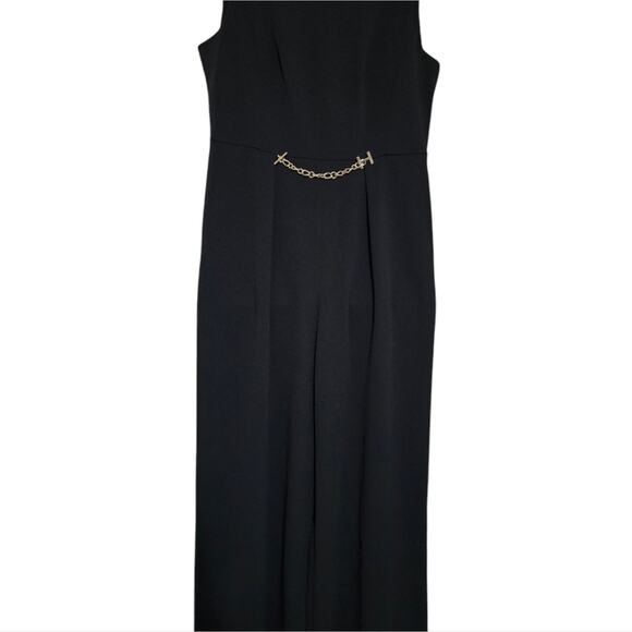 Halston‎ Black Wide Leg Gold Chain Waist Detail Jumpsuit Size 6 New - Picture 4 of 11